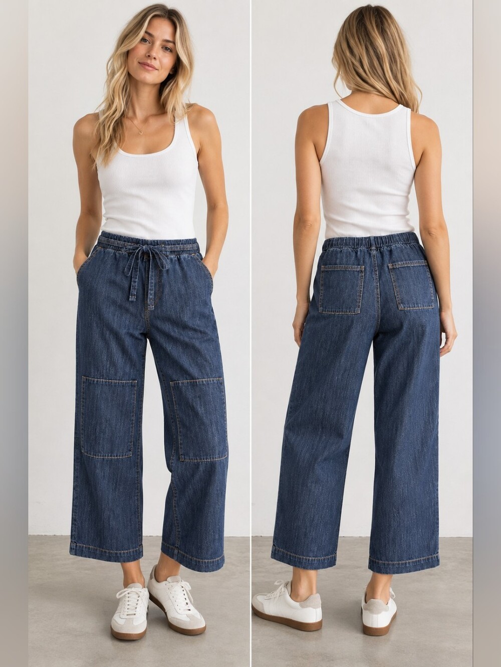 J.CREW DENIM CHAMBRAY DRAWSTRING UTILITY PANTS PATCH POCKETS SZ MP